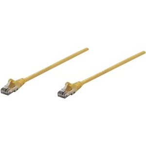 Yellow 1m Cat6 network patch cable with CCA material, U/UTP configuration, PVC insulation, and RJ45 connectors on both ends.