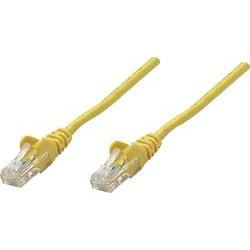 Yellow Intellinet Cat6 network patch cable, 20m long, featuring CCA material, U/UTP design, PVC insulation, and RJ connectors on both ends.