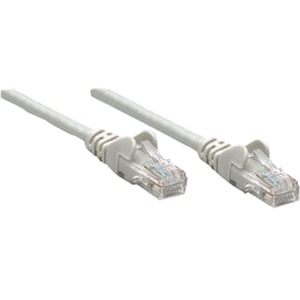Grey Intellinet Cat6 network patch cable, 2 meters long, made of CCA, U/UTP, with PVC casing and RJ45 connectors on both ends.
