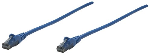 Blue Intellinet Cat6 network patch cable, 3m long, made of CCA with U/UTP configuration, featuring PVC insulation and RJ45 connectors on both ends.