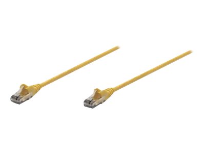 Yellow 3m Cat6 network patch cable with CCA material, U/UTP configuration, PVC insulation, and RJ45 connectors on both ends.