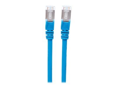 Blue halogen-free CAT 6A network cable patch, 0.50 meters long, featuring clear connectors on both ends for reliable Ethernet connections.