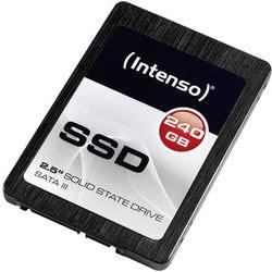 Intenso High Performance 2.5" SSD in black with a sleek design, featuring a prominent red "240 GB" label and "SATA III" text on a silver background.
