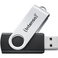 Black Intenso USB flash drive, 128 GB, USB-A 3.2 Gen 1x1, with a silver swivel cover and keyring loop.