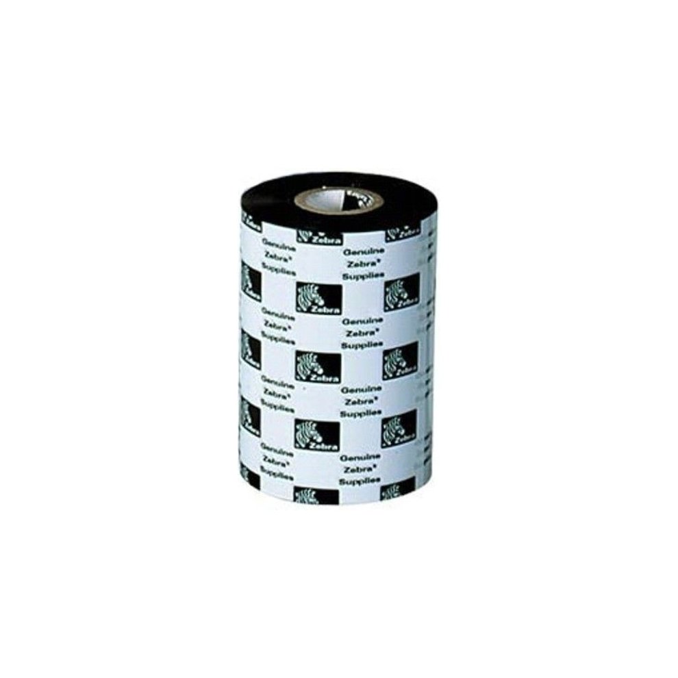 Black printer ribbon roll with white labels featuring the Intermec logo and "Genuine Zebra Supplies" text, designed for thermal printing applications.