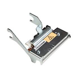 Silver metal print head with two side brackets, featuring a yellow warning label and a barcode, designed for the Intermec printer model 714-804S-001 by Honeywell.