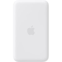 White Apple MagSafe battery pack with smooth finish and centered Apple logo.