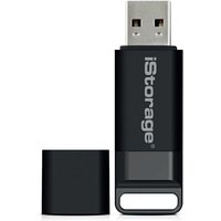 Black iStorage datAshur BT 16 GB flash drive, USB connector, removable cap, Bluetooth-enabled, security features.