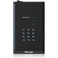 Black iStorage diskAshur DT³ HDD 30TB with numeric keypad and LED indicators on front panel.