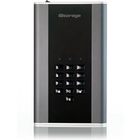 Black and silver iStorage diskAshur DT² HDD with keypad, 4TB capacity, rectangular design, secure portable desktop drive.