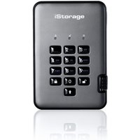 Black iStorage diskAshur PRO² 4TB HDD with numeric keypad and LED indicators on front, compact and portable design.