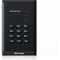 Black iStorage diskAshur PRO³ SSD with numeric keypad and LED indicators, compact and secure design.