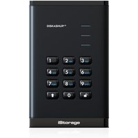 Black iStorage diskAshur³ SSD with numeric keypad, three LED indicators, and durable, compact design.