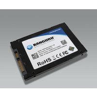 Black iStorage Kanguru Defender SED300 2TB SATA SSD with white label, blue accents, and certification logos.