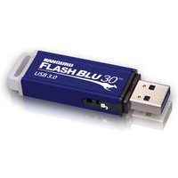 Blue and silver USB 3.0 flash drive with write protect switch and kangaroo logo.