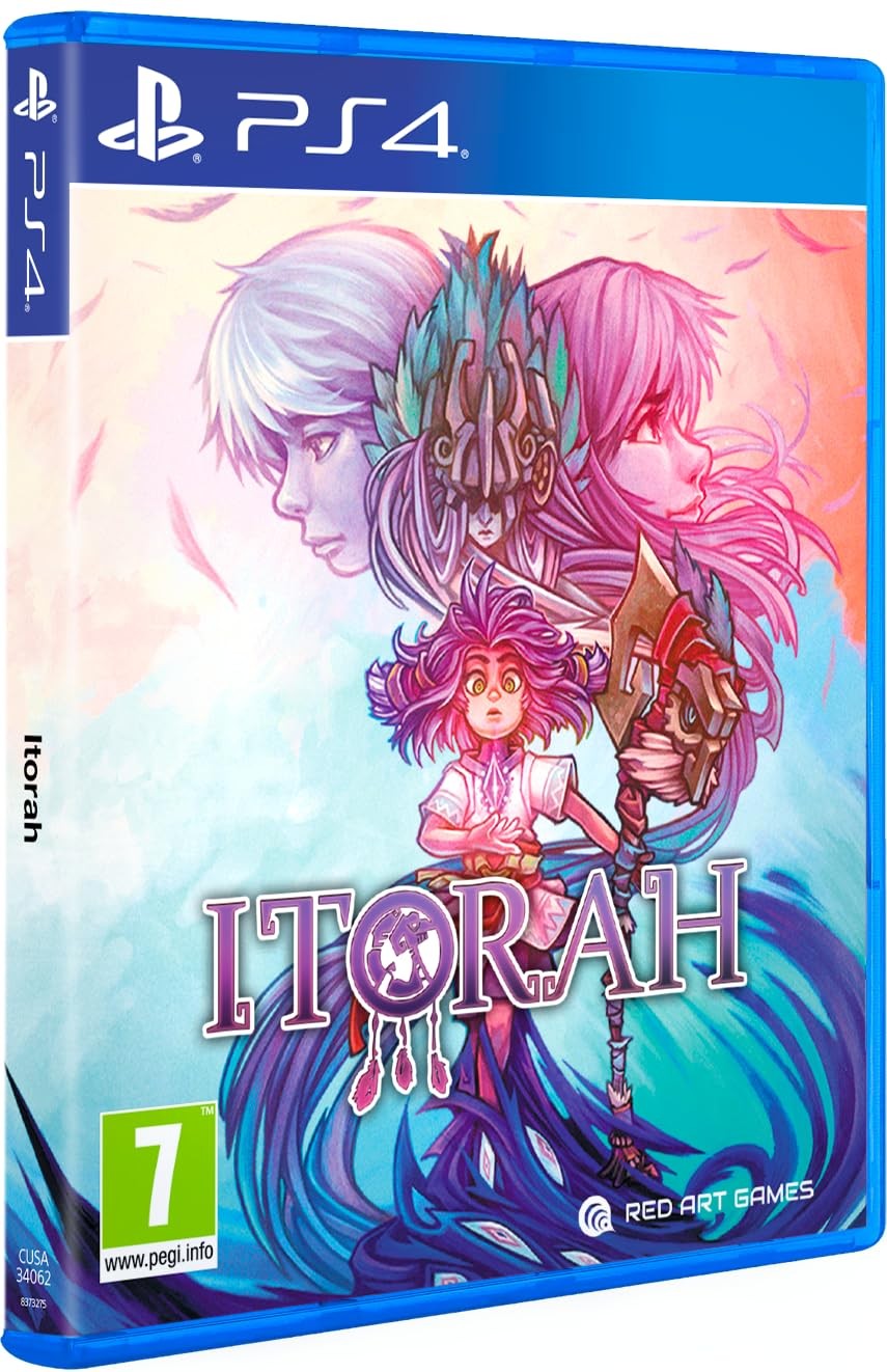 Colorful PS5 game cover featuring a stylized illustration of characters with vibrant hair and intricate designs, titled "Itorah" by Red Art Games, with a blue case.