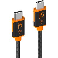 Black and orange j5create USB-C cable, 100W, 3 m length, with braided exterior and USB-C connectors on both ends.