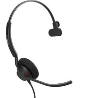 Black Jabra Engage 40 mono headset with cushioned ear pad, adjustable boom mic, and USB-C/A connector.