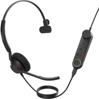 Jabra Engage 50 II mono headset with USB-C/A connection, black with adjustable headband and inline control unit.