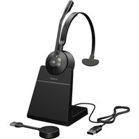 Black Jabra Engage 55 SE mono headset with USB-A connector, adjustable headband, and stand.