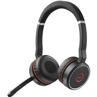 Black Jabra Evolve 75 SE stereo headset with cushioned ear cups, adjustable headband, and attached microphone.