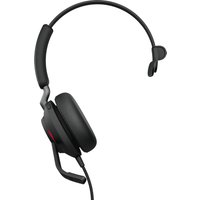 Black Jabra Evolve2 40 USB-A mono headset with cushioned ear pad and adjustable boom mic for MS Teams.
