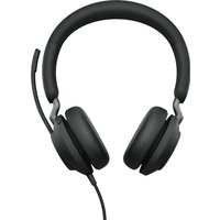 Black Jabra Evolve2 40 USB-A stereo headset with cushioned ear cups and adjustable boom microphone.