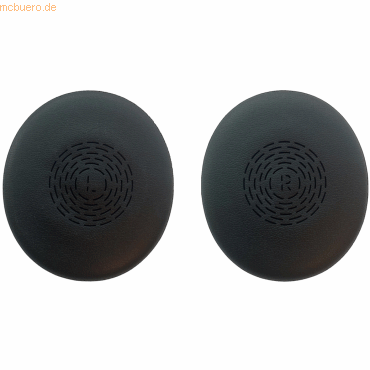 Black ear cushions for Jabra Evolve2 50/55, featuring a smooth surface and a circular pattern on the front, designed for comfort and sound isolation.
