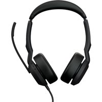 Black Jabra Evolve2 50 USB-C/A UC Stereo headset with cushioned ear cups and adjustable boom microphone.