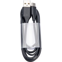 Black Jabra Evolve2 USB cable with USB-A to USB-C connectors, coiled and secured with a clear band.