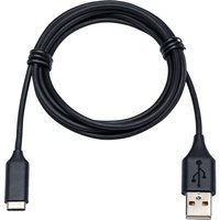 Black Jabra Link Extension Cord with USB-C to USB-A connectors, coiled neatly with visible cable texture.