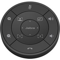 Black Jabra PanaCast 50 Remote with circular design, central logo, and multiple function buttons around the edge.