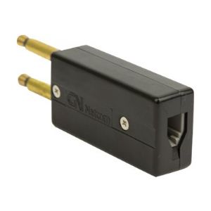Black Jabra PJ 327 conversion plug with gold-plated connectors, featuring a rectangular body and an RJ-11 port for connecting audio devices.