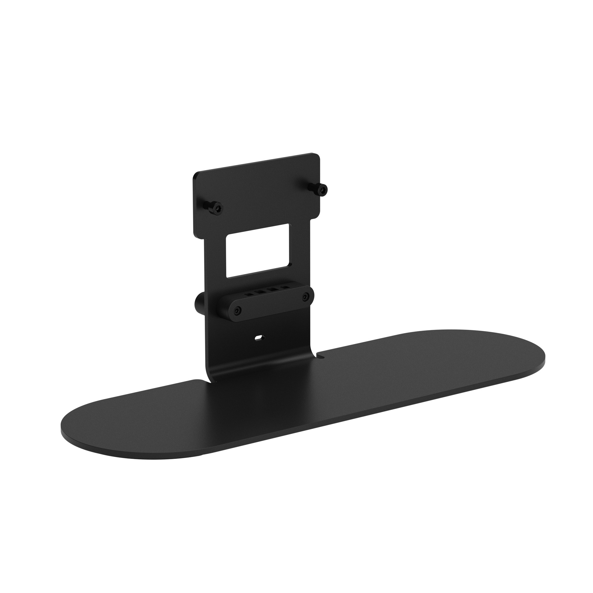 Black Jabra Table Stand with a sleek, matte finish, featuring a wide base and adjustable mounting bracket for secure device placement.