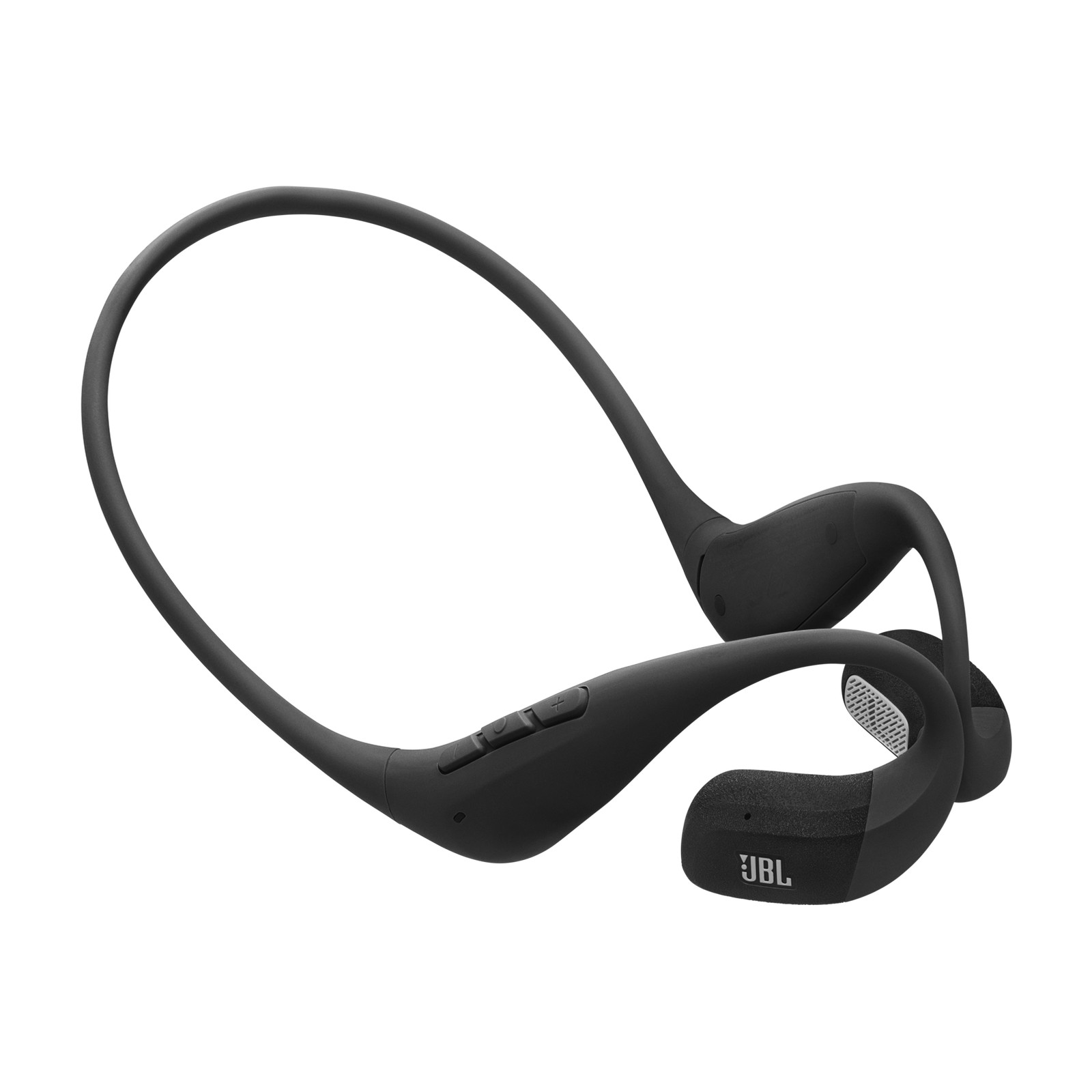 Black and gray JBL Endurance Pace headphones with a flexible neckband, built-in controls, and ergonomic ear hooks designed for secure and comfortable wear during workouts.
