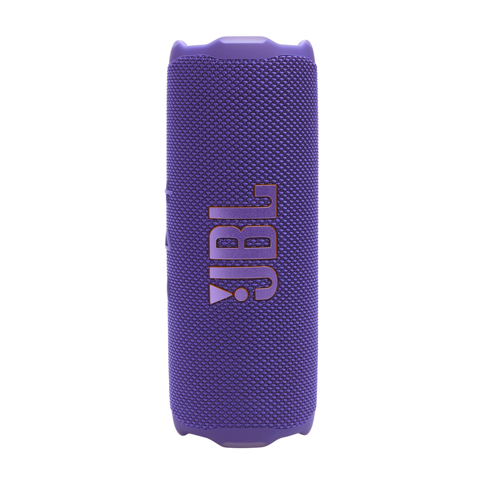 Purple JBL Flip 7 portable speaker features a textured fabric exterior, prominent JBL logo, and cylindrical design, ideal for outdoor use with robust sound quality.
