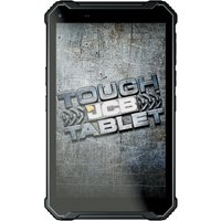 Grey JCB Tough Tablet with rugged edges, 8-inch display, and Android 10 interface.