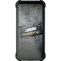 Black JCB Toughphone Max with rugged edges, 6.67" screen, and JCB logo on a textured background.