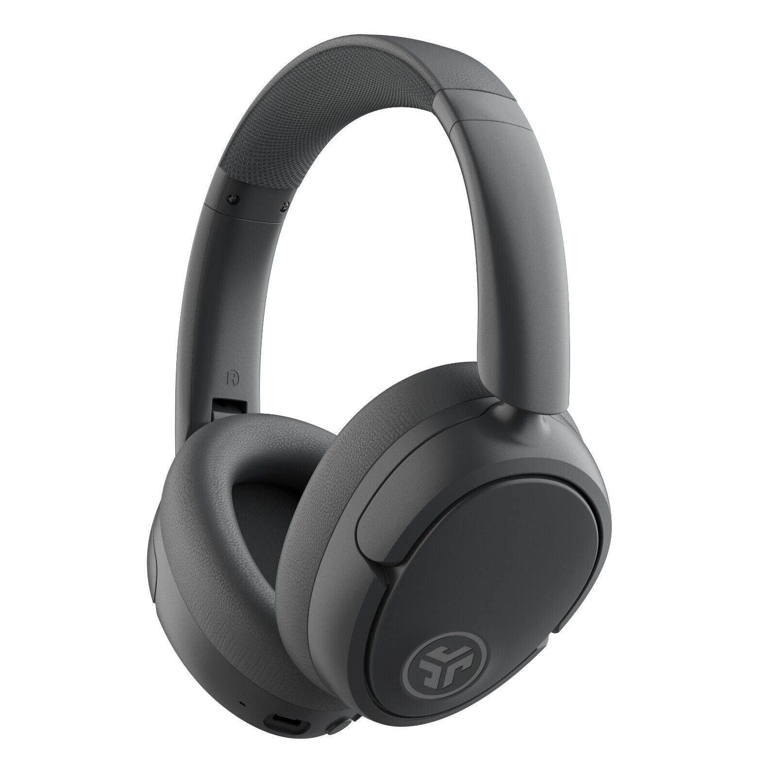 Graphite-colored Jlab Jbuds Lux ANC wireless over-ear headphones featuring plush ear cushions, adjustable headband, and a sleek, modern design.