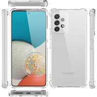 Clear case for Samsung A53 Halcyon with transparent bumper edges and precise cutouts for ports and camera.