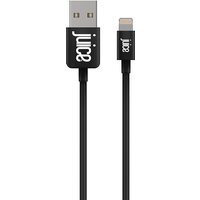Black Juice 2m lightning cable with USB and lightning connectors, round design.