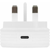White Juice 20W USB-C plug with three prongs and ribbed sides, compact and rectangular design.