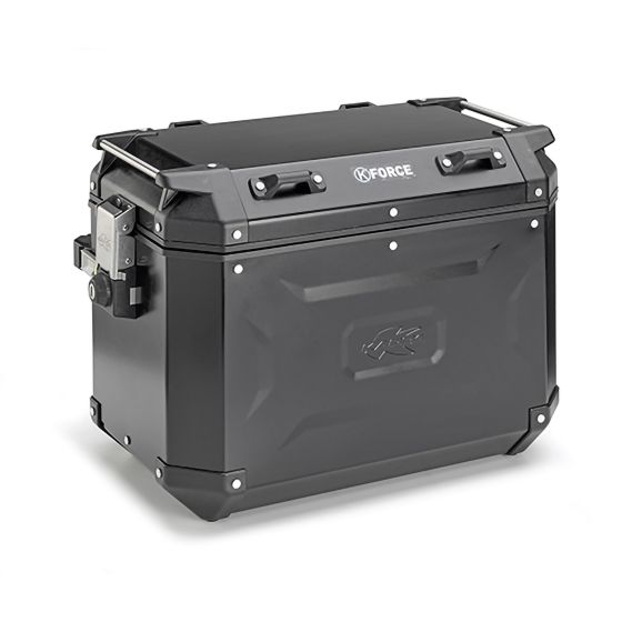 Kappa K'FORCE MONOKEY motorcycle side case in black, featuring a 48-litre capacity, durable material, secure locking mechanism, and robust design for enhanced storage.