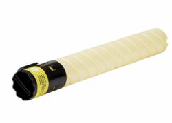 Yellow toner cartridge with a cylindrical shape, featuring a black end cap and a label indicating compatibility with Konica Minolta models TN-216Y and TN-319Y.