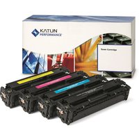 Yellow Katun 44789 toner cartridge for Konica Minolta, rectangular shape, black casing with yellow label.