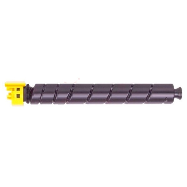 Yellow toner kit with a spiral black body, featuring a yellow end cap and a connector, designed to replace Kyocera TK-8515Y, capable of printing 20,000 pages.