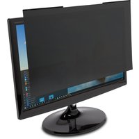 Black Kensington MagPro magnetic privacy screen filter attached to a 23.8” monitor, partially covering the display.
