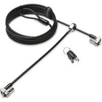 Black Kensington MicroSaver 2.0 keyed twin laptop lock with two silver lock heads and two black keys.