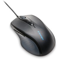 Black Kensington Pro Fit wired mouse with ergonomic design, scroll wheel, and side buttons.