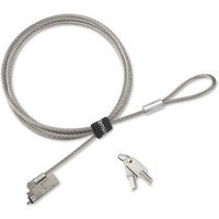 Slim NanoSaver 2.0 EQ keyed laptop lock, silver cable with loop, includes two keys and a lock head.